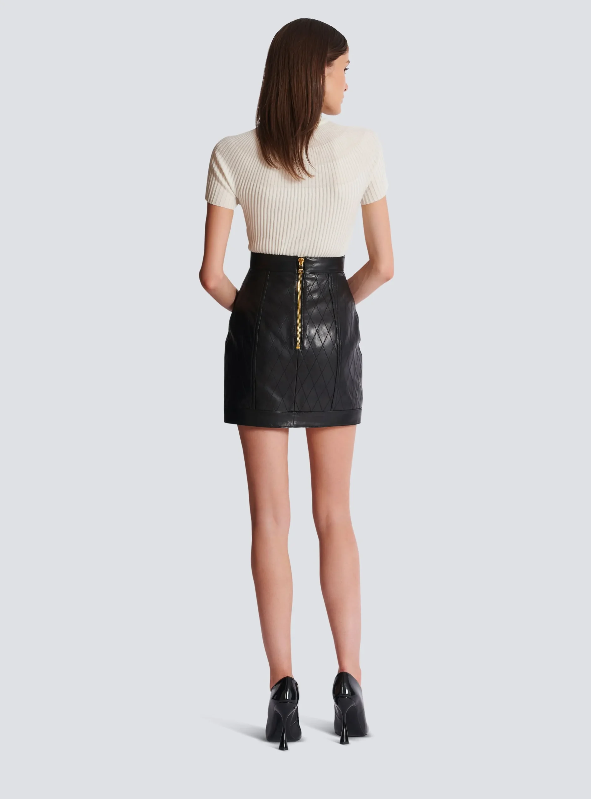 Cheap Topstitched Leather Skirt With Buttons Women Skirts