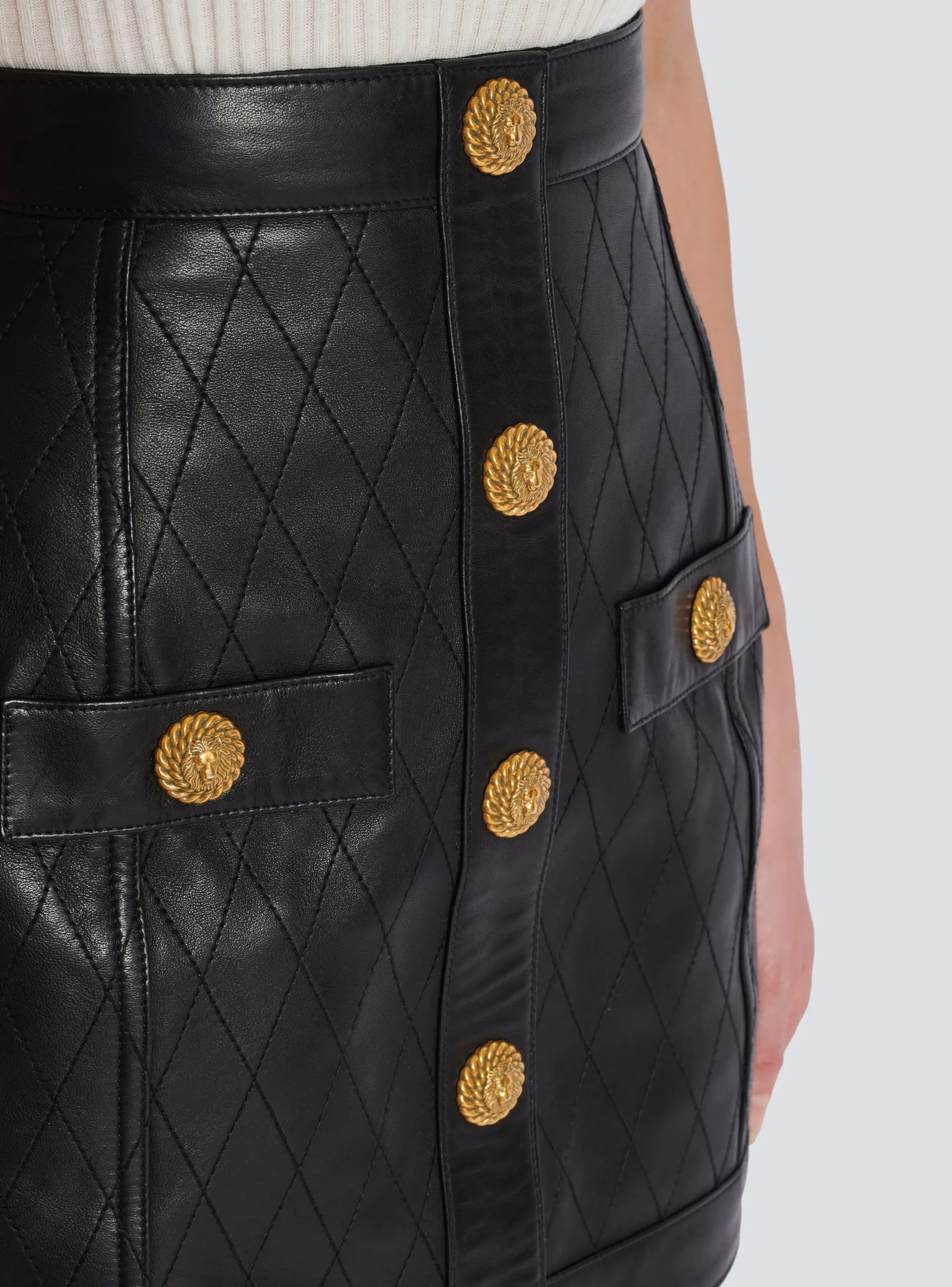 Cheap Topstitched Leather Skirt With Buttons Women Skirts