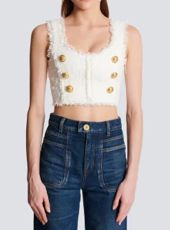 Fashion Tweed Crop Top Women Tops And Shirts