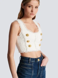 Fashion Tweed Crop Top Women Tops And Shirts
