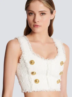 Fashion Tweed Crop Top Women Tops And Shirts