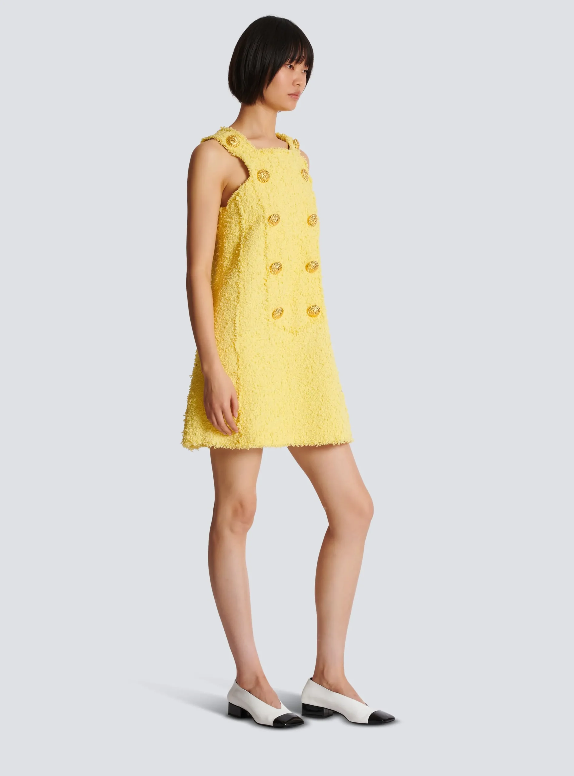 Cheap Tweed Swing Dress With Buttoned Plastron Women Dresses