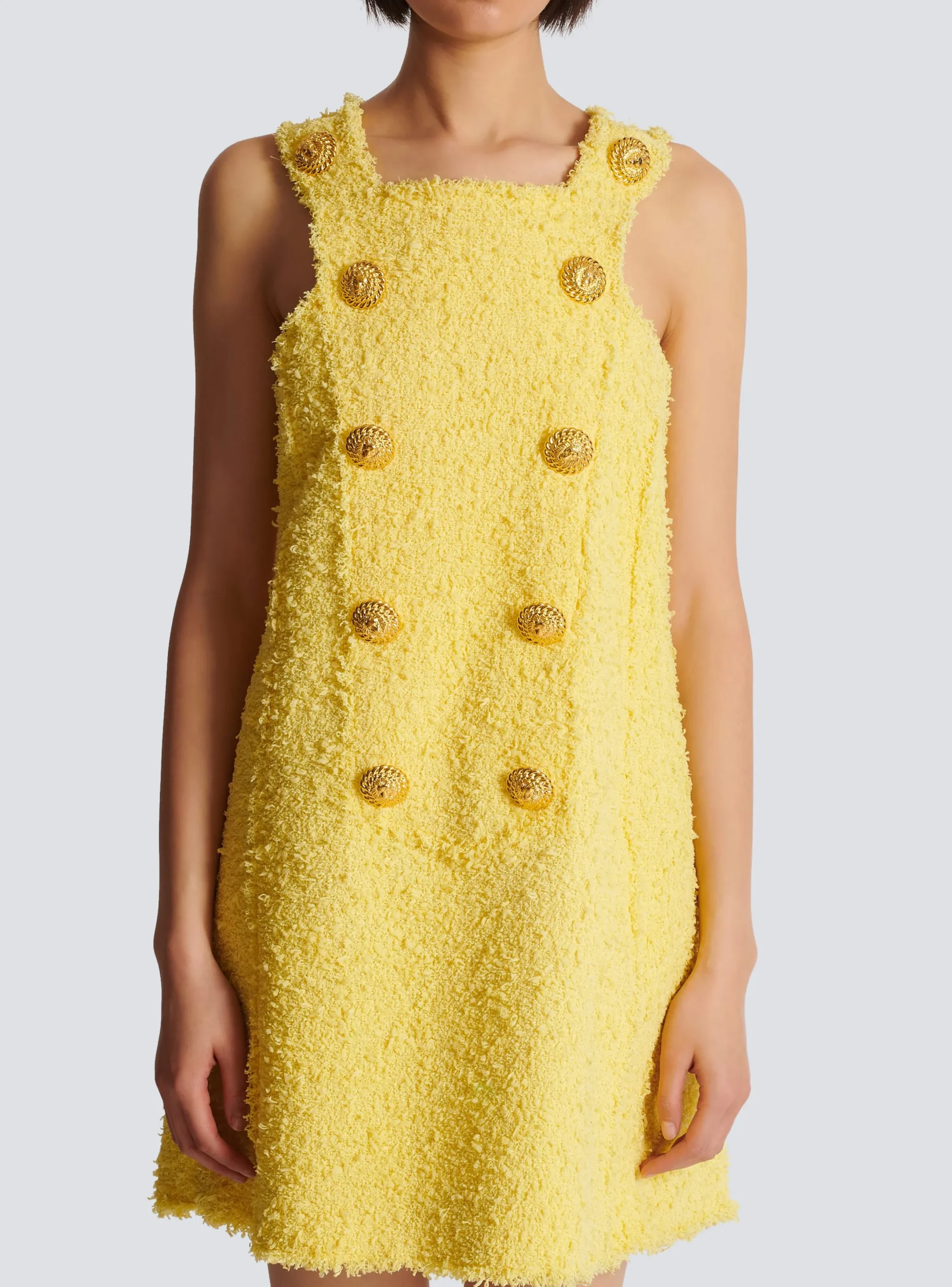 Cheap Tweed Swing Dress With Buttoned Plastron Women Dresses