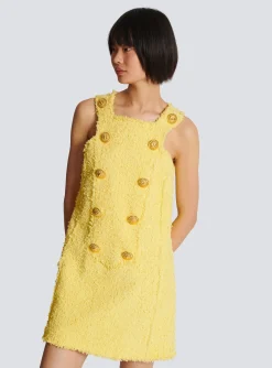 Cheap Tweed Swing Dress With Buttoned Plastron Women Dresses