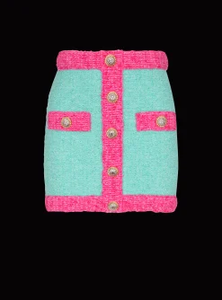 Best Sale Two-tone Buttoned Knit Skirt Women Skirts