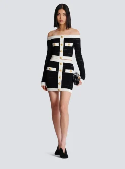 Fashion Two-tone Buttoned Knit Skirt Women Skirts