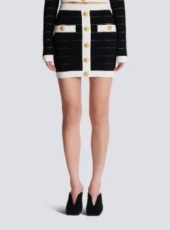 Fashion Two-tone Buttoned Knit Skirt Women Skirts