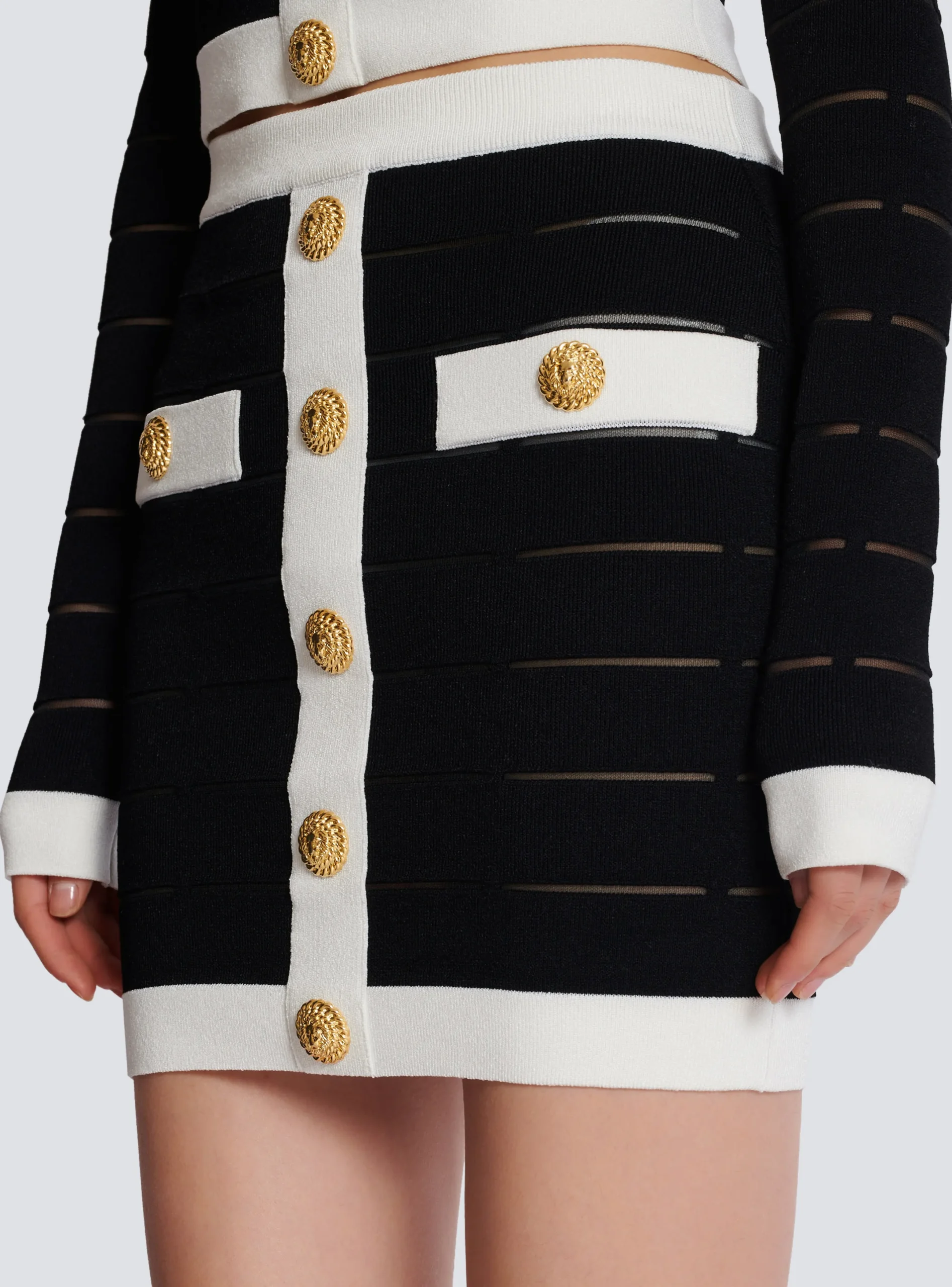 Fashion Two-tone Buttoned Knit Skirt Women Skirts