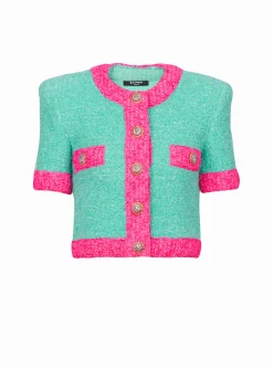 Store Two-tone Cropped Knit Cardigan Women Knitwear