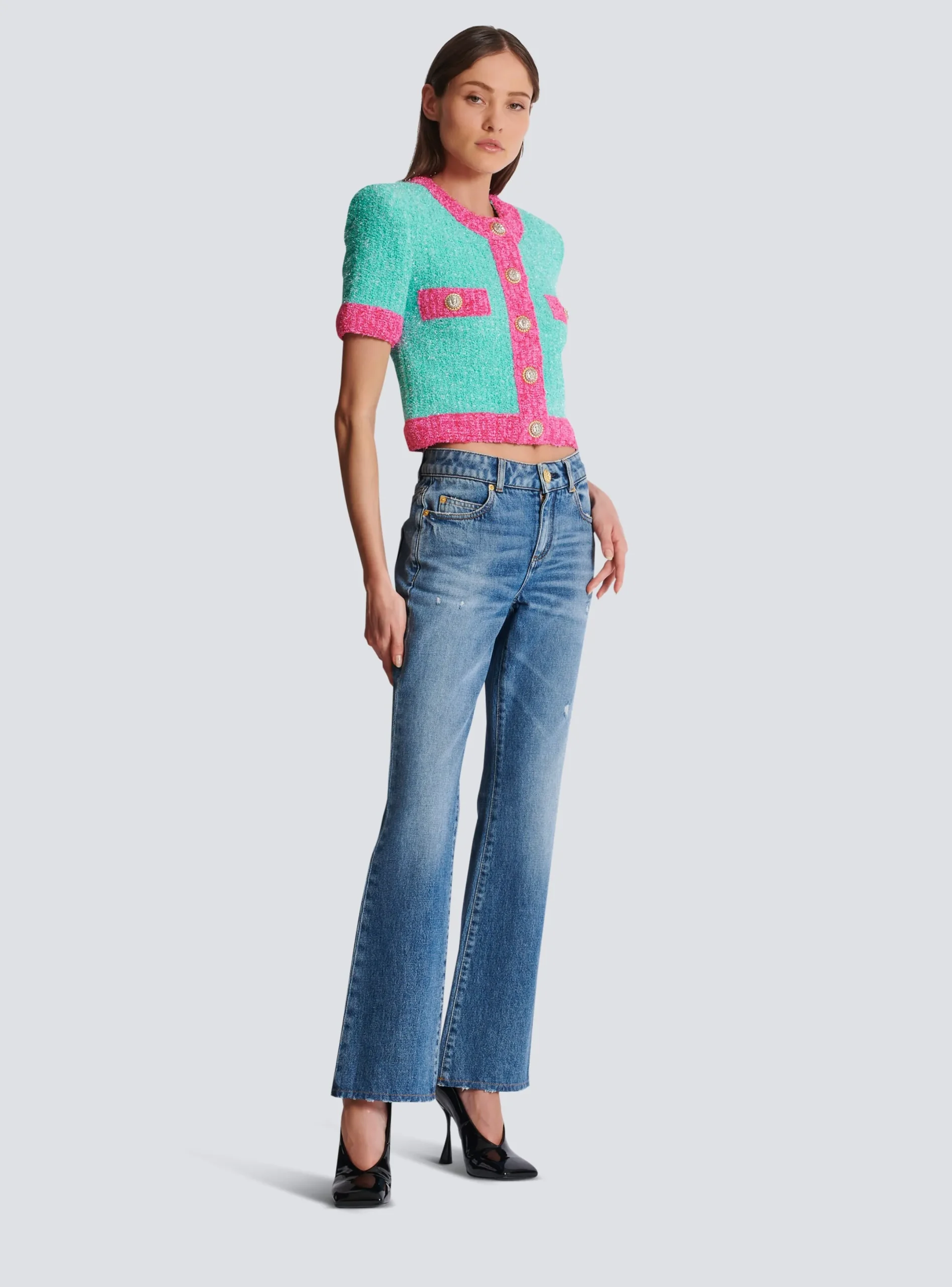 Store Two-tone Cropped Knit Cardigan Women Knitwear