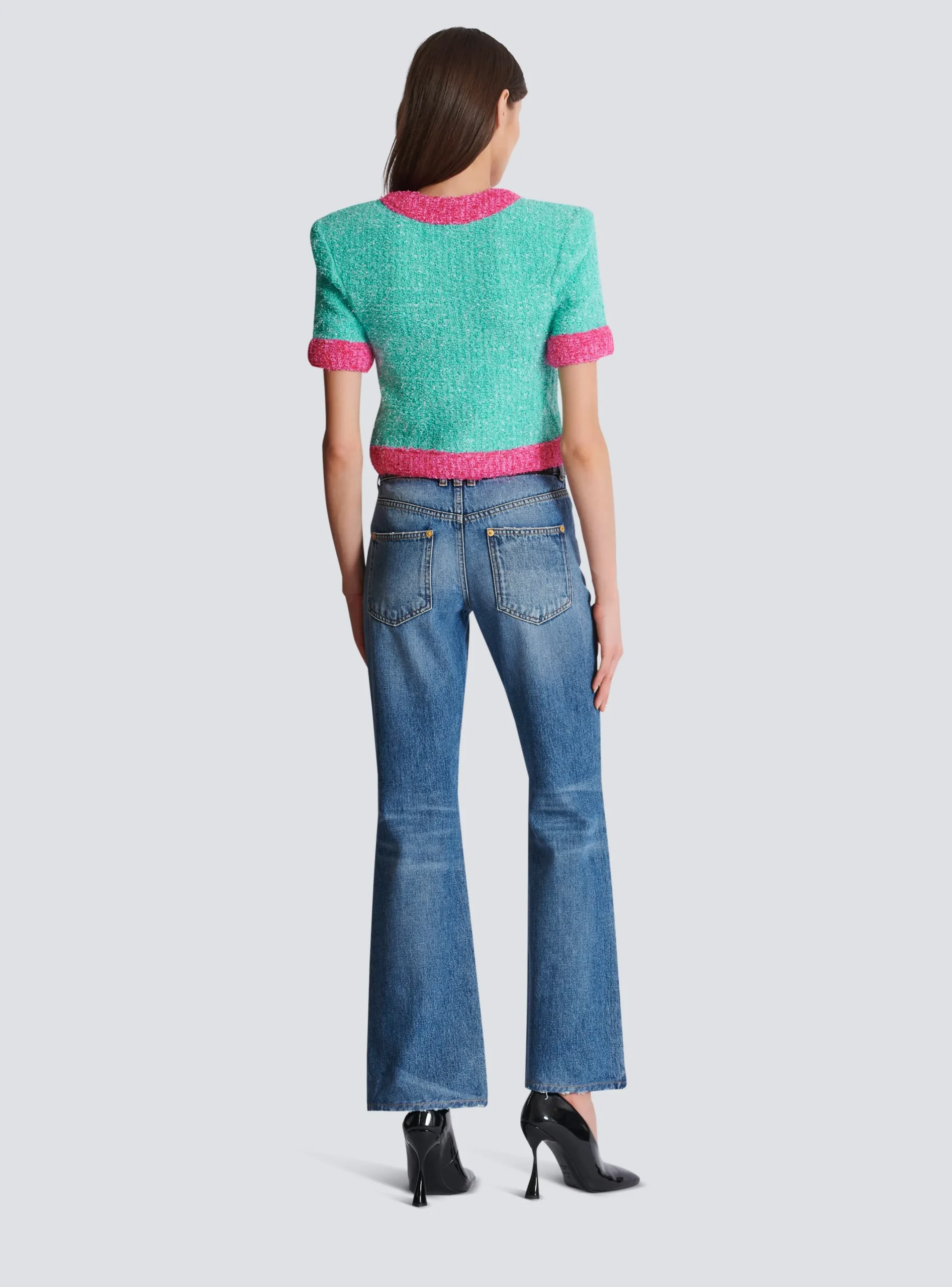 Store Two-tone Cropped Knit Cardigan Women Knitwear