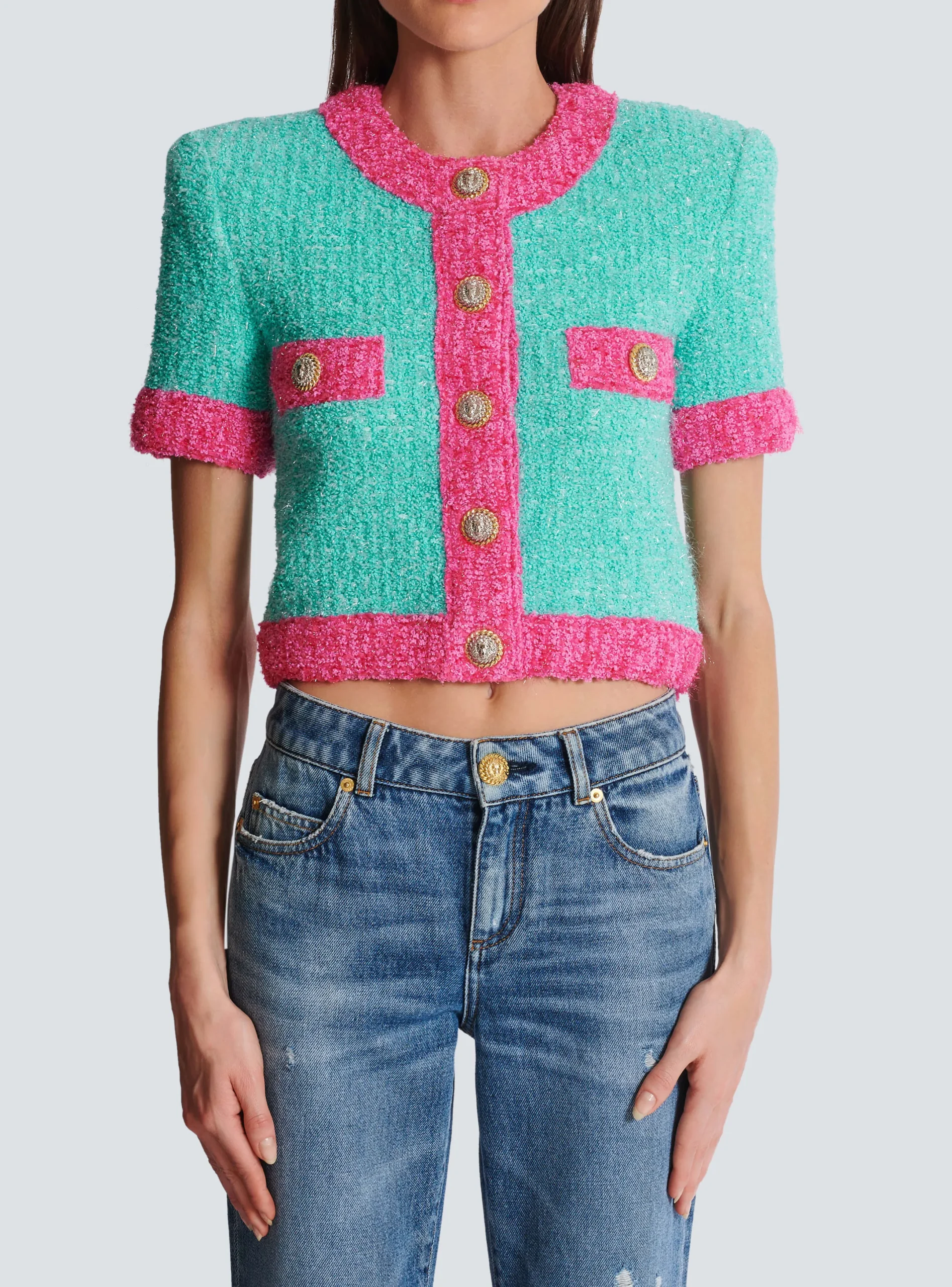 Store Two-tone Cropped Knit Cardigan Women Knitwear