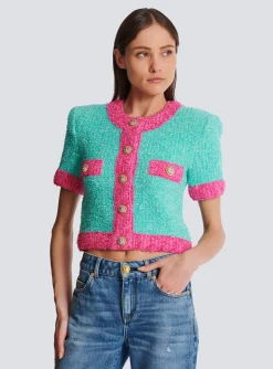 Store Two-tone Cropped Knit Cardigan Women Knitwear