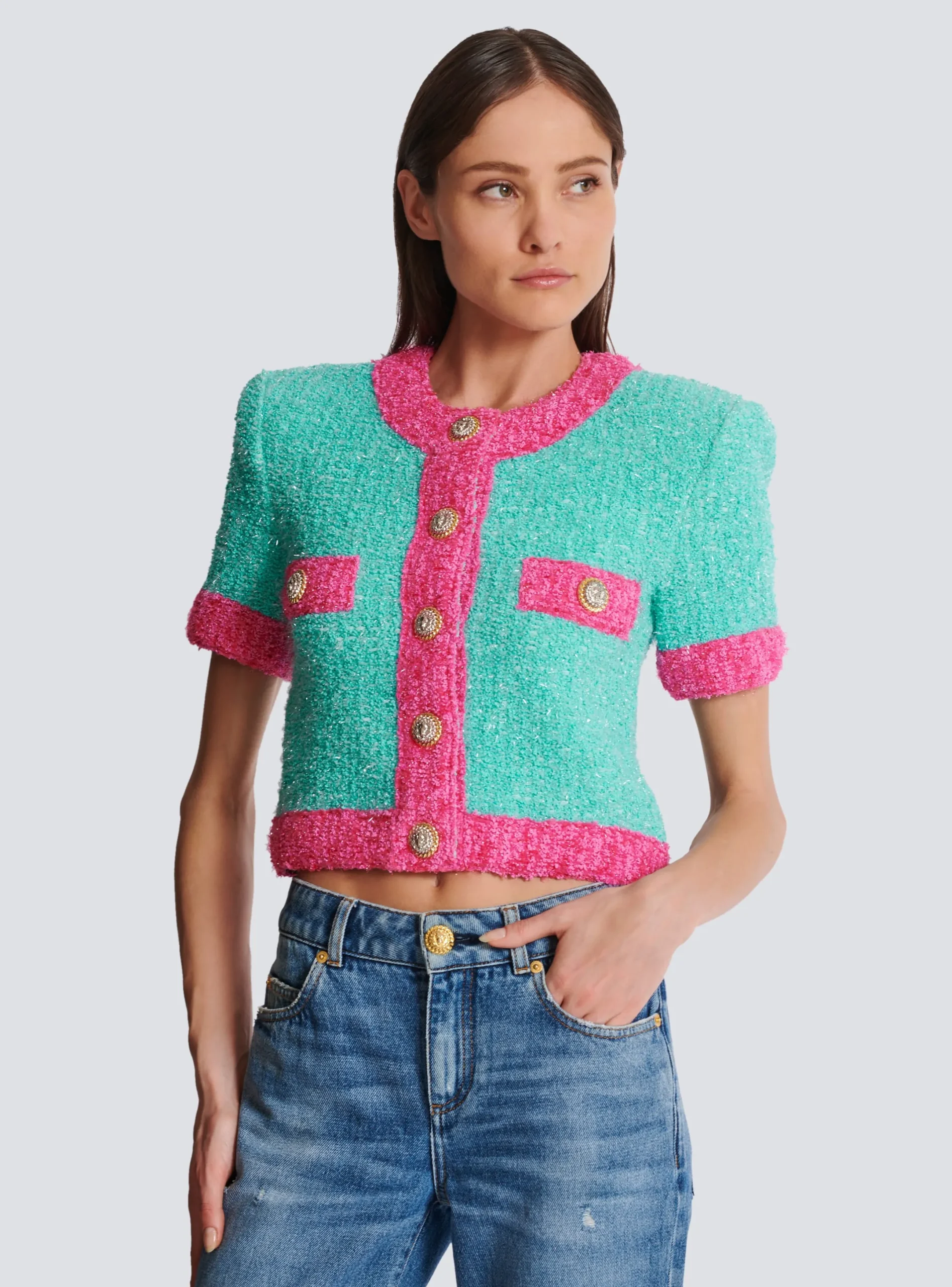 Store Two-tone Cropped Knit Cardigan Women Knitwear