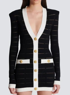 Flash Sale Two-tone Knit Dress With Buttons Women Dresses