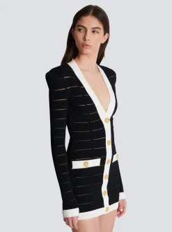 Flash Sale Two-tone Knit Dress With Buttons Women Dresses