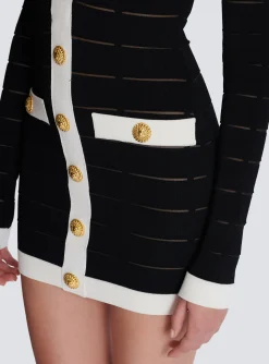 Flash Sale Two-tone Knit Dress With Buttons Women Dresses