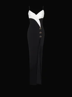 Outlet Two-tone Long Crepe Dress With Leg Slit Women Dresses