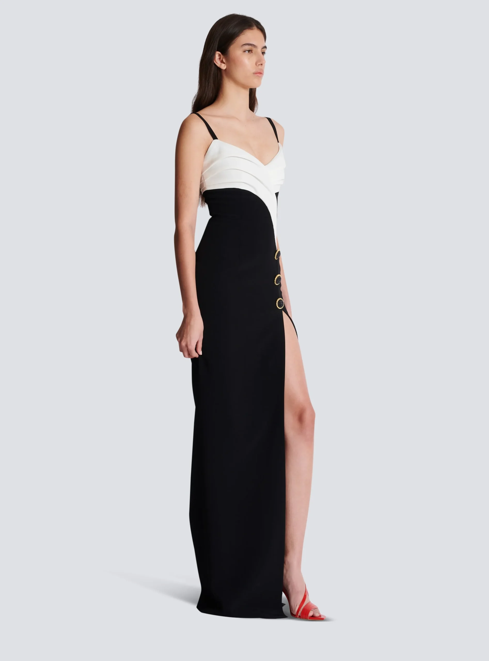 Outlet Two-tone Long Crepe Dress With Leg Slit Women Dresses