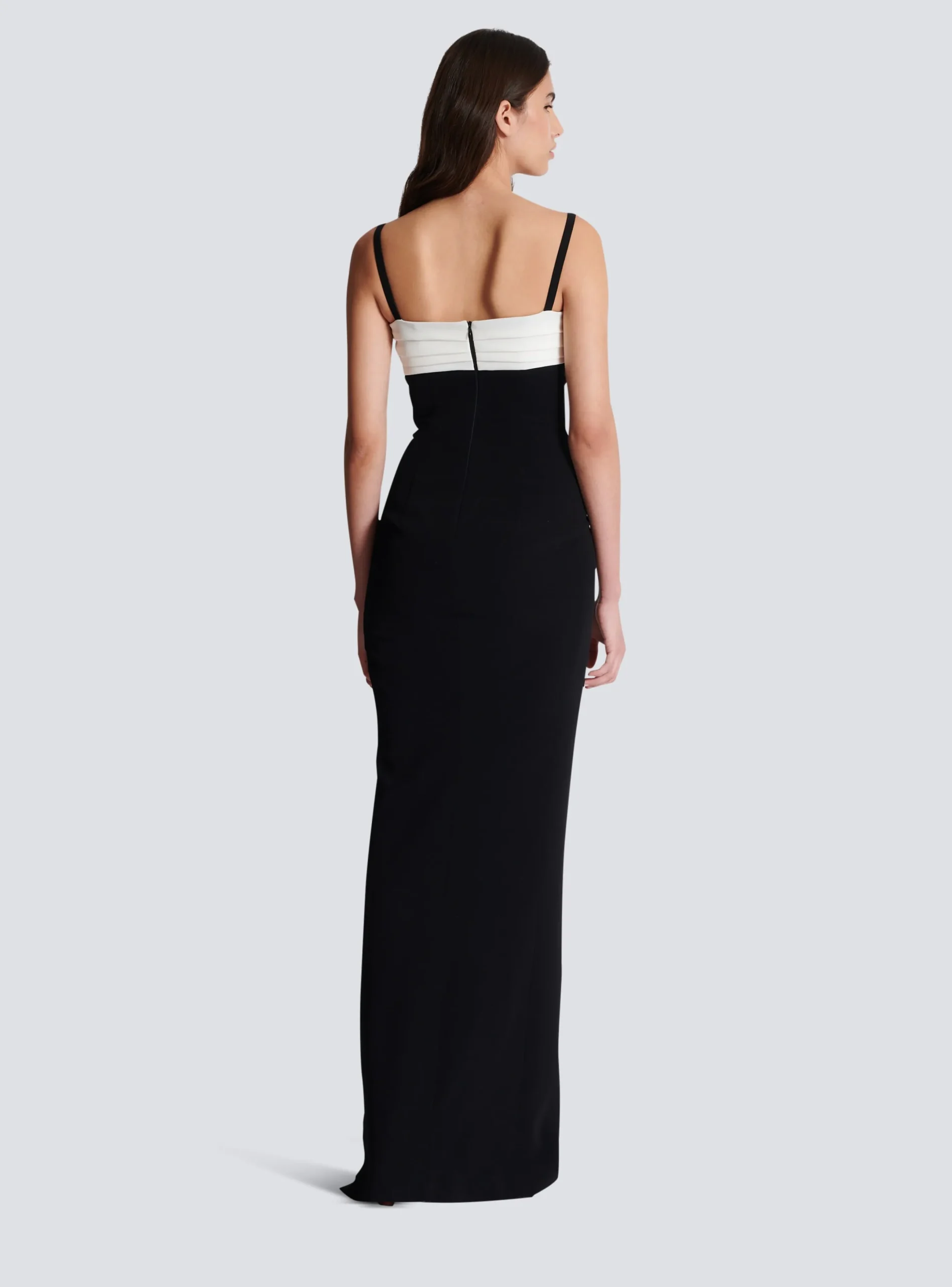 Outlet Two-tone Long Crepe Dress With Leg Slit Women Dresses