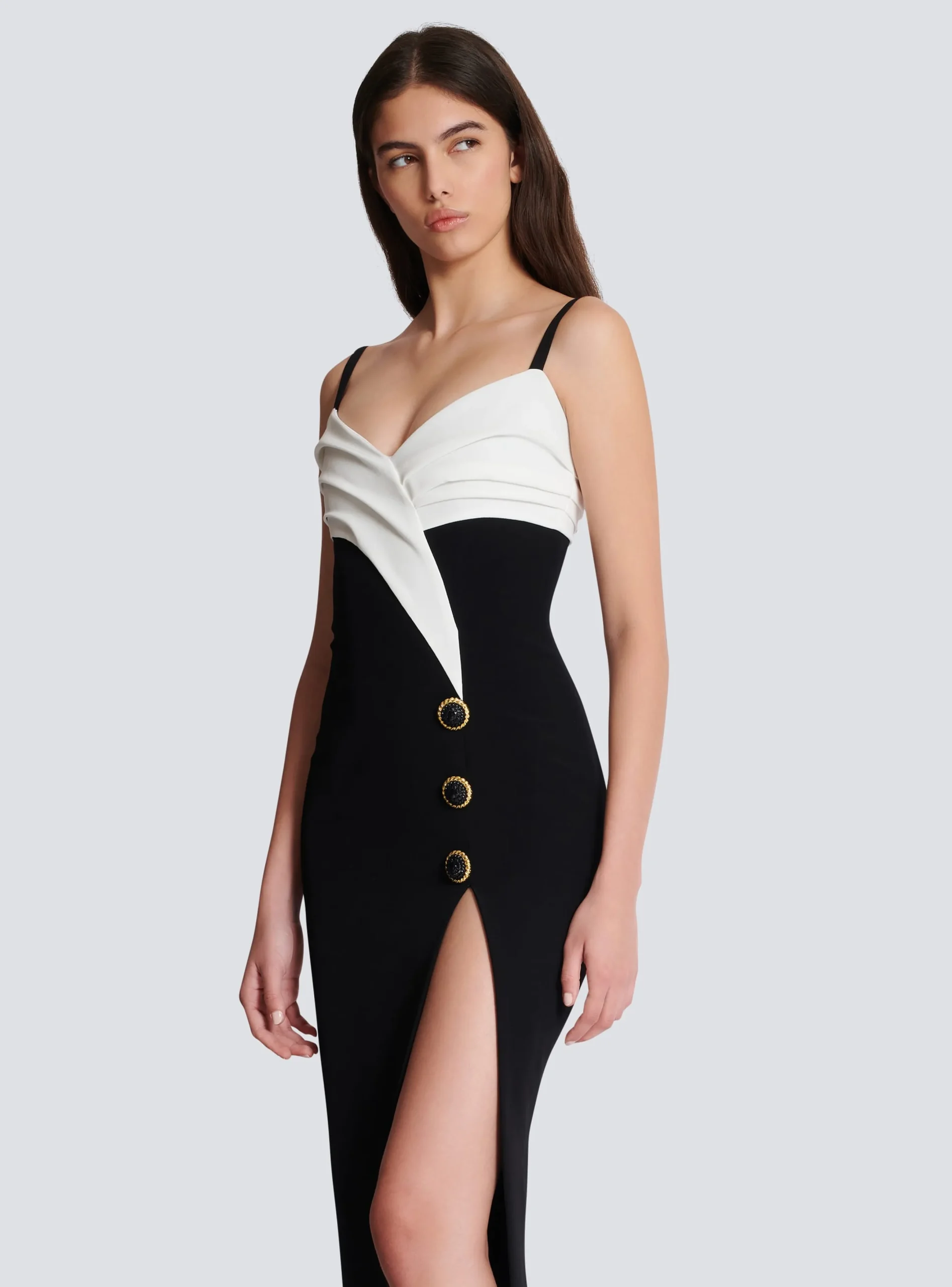 Outlet Two-tone Long Crepe Dress With Leg Slit Women Dresses