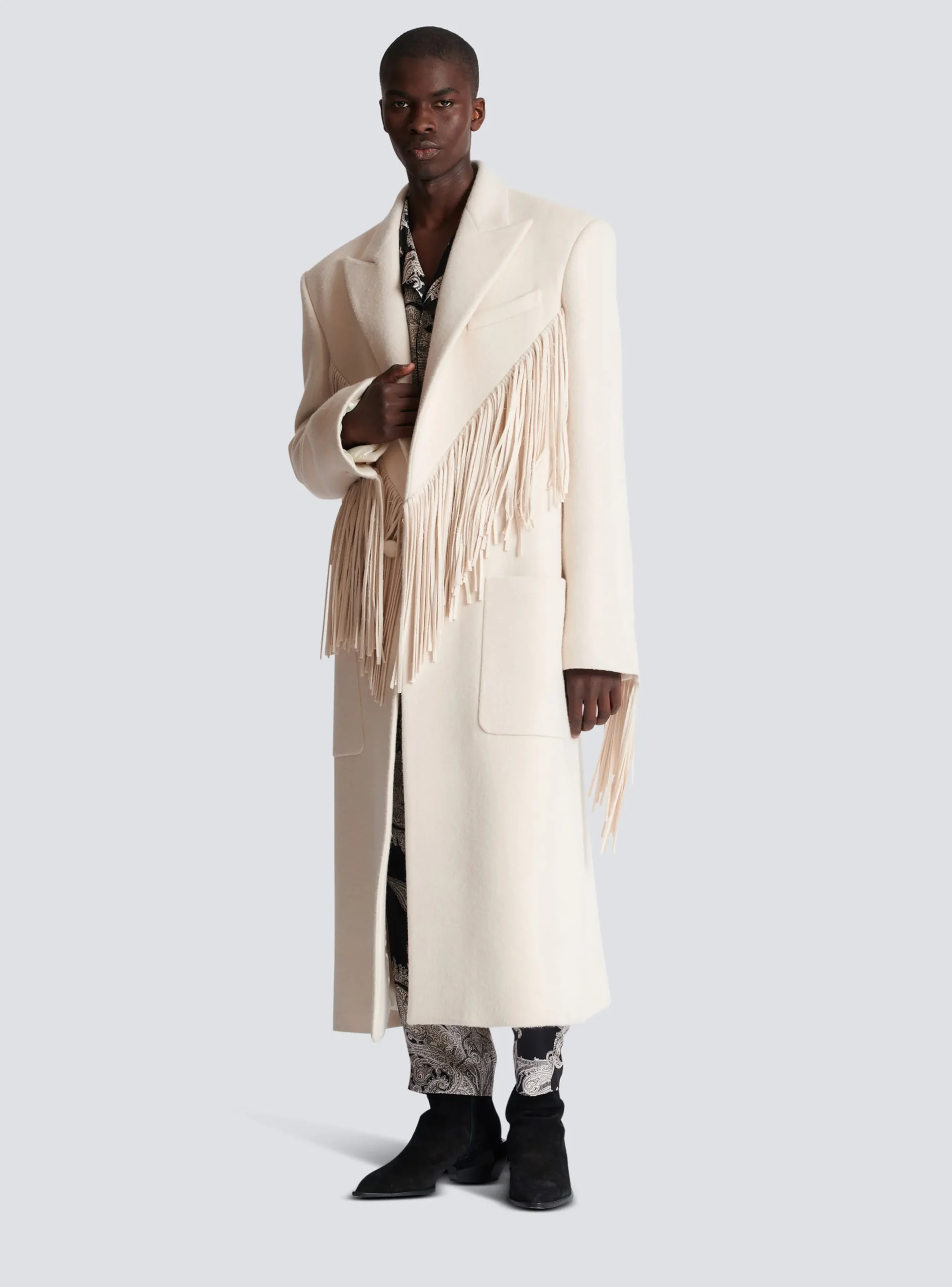Outlet Unisex Long Fringed Wool And Cashmere Coat Outerwear