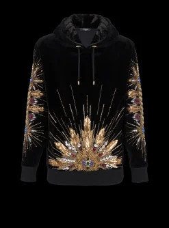Hot Velvet Hooded Sweatshirt With Embroidery Sweatshirts