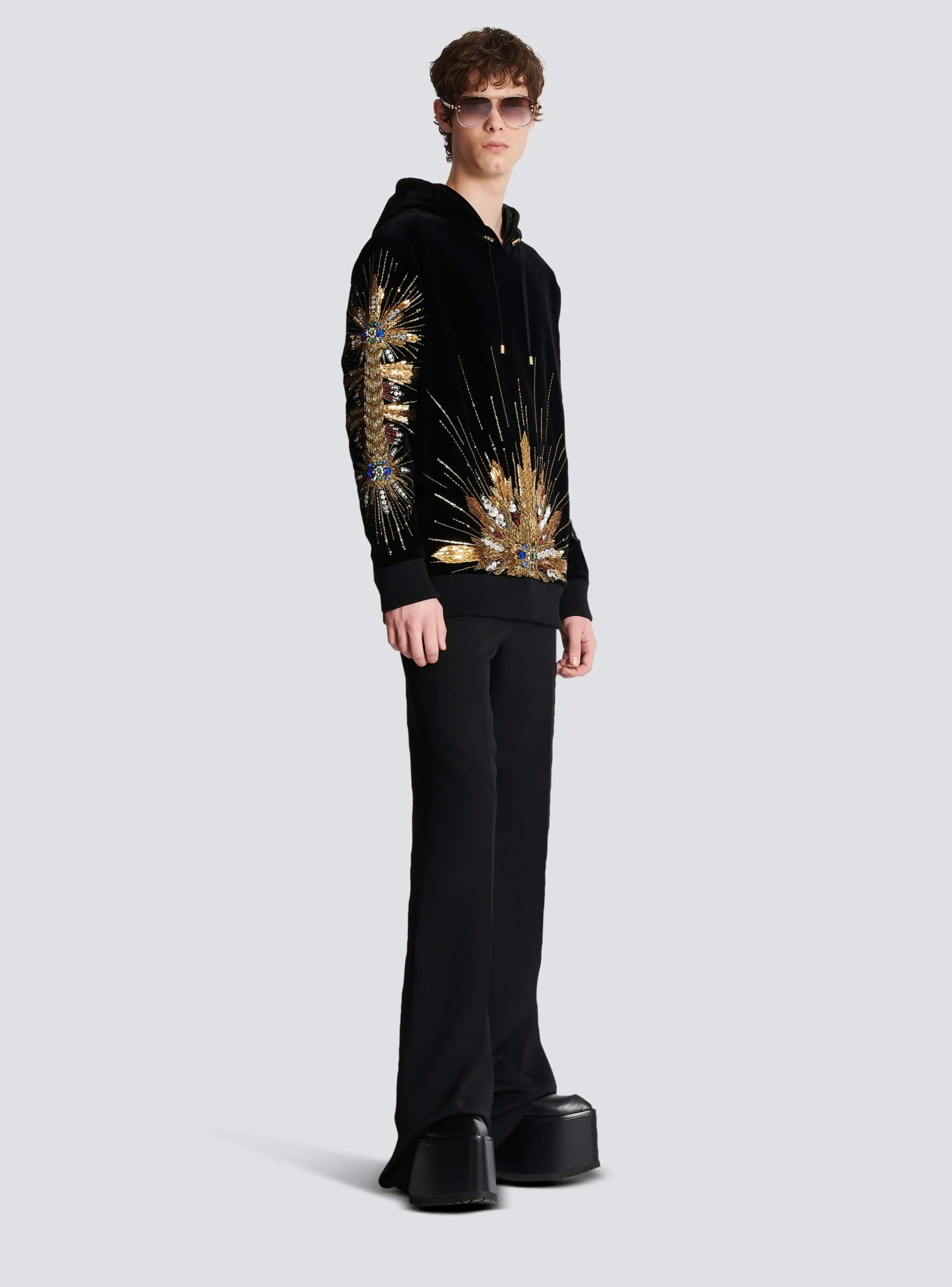 Hot Velvet Hooded Sweatshirt With Embroidery Sweatshirts