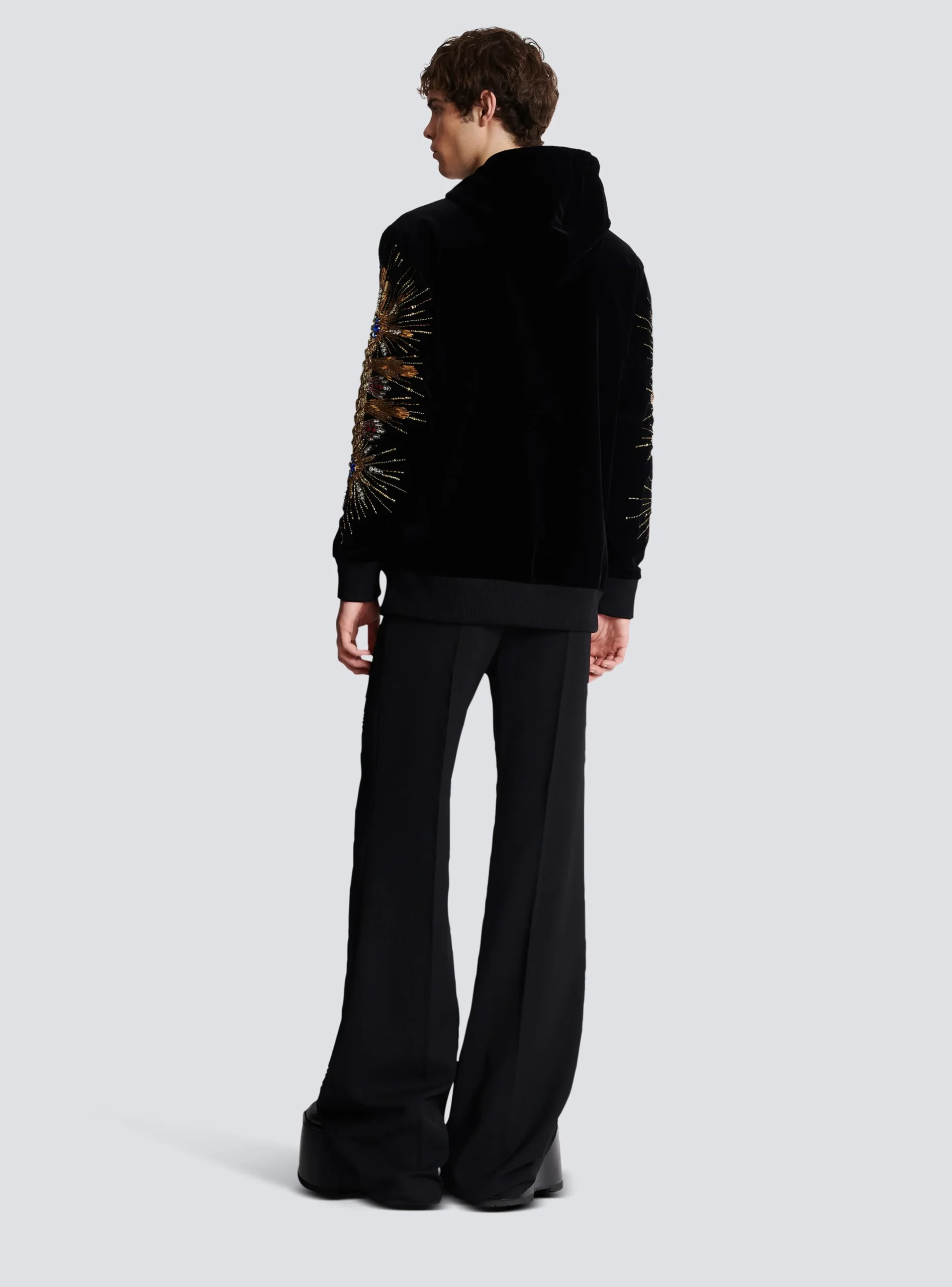 Hot Velvet Hooded Sweatshirt With Embroidery Sweatshirts