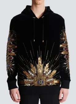 Hot Velvet Hooded Sweatshirt With Embroidery Sweatshirts