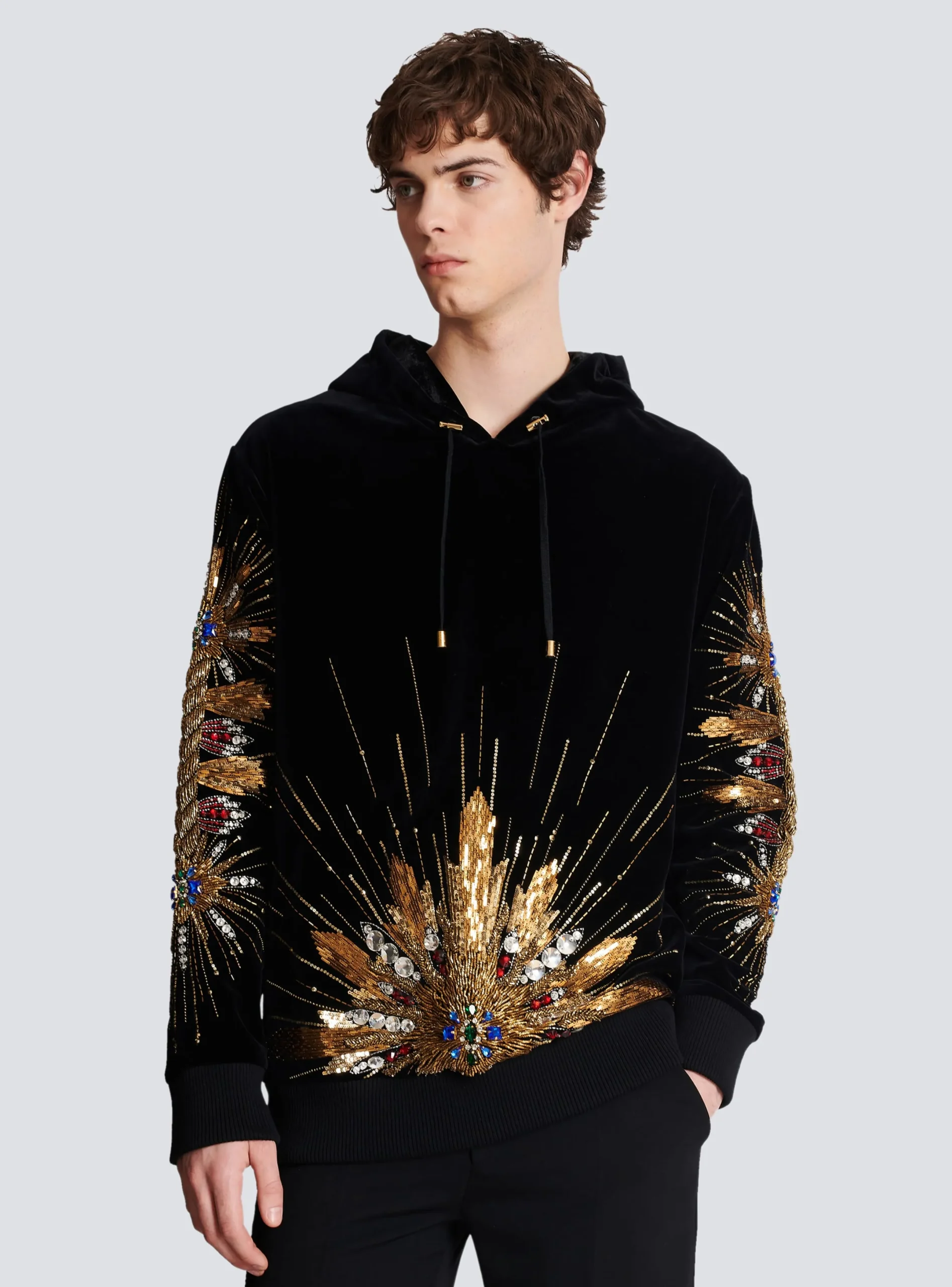 Hot Velvet Hooded Sweatshirt With Embroidery Sweatshirts