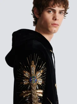 Hot Velvet Hooded Sweatshirt With Embroidery Sweatshirts