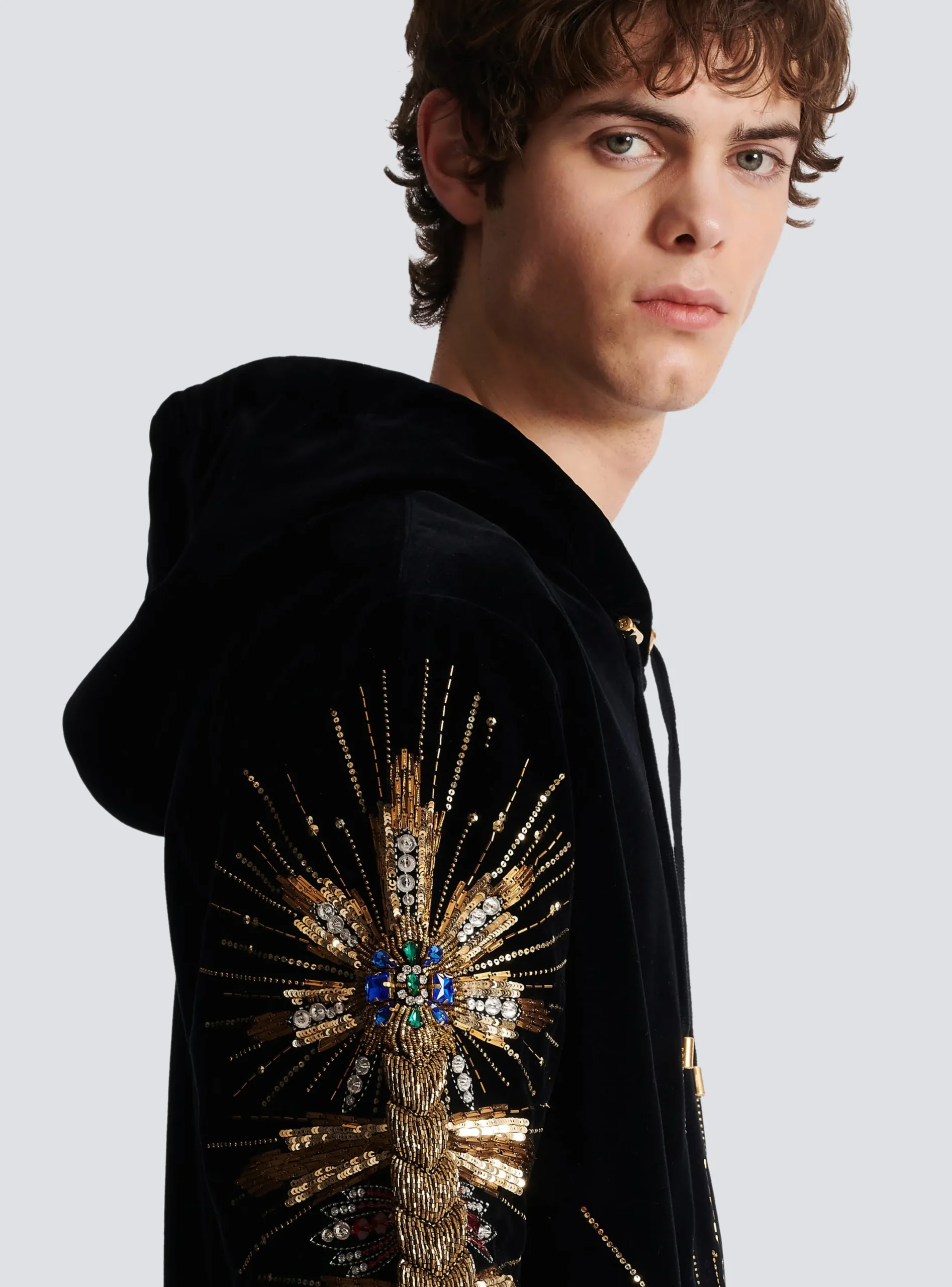 Hot Velvet Hooded Sweatshirt With Embroidery Sweatshirts