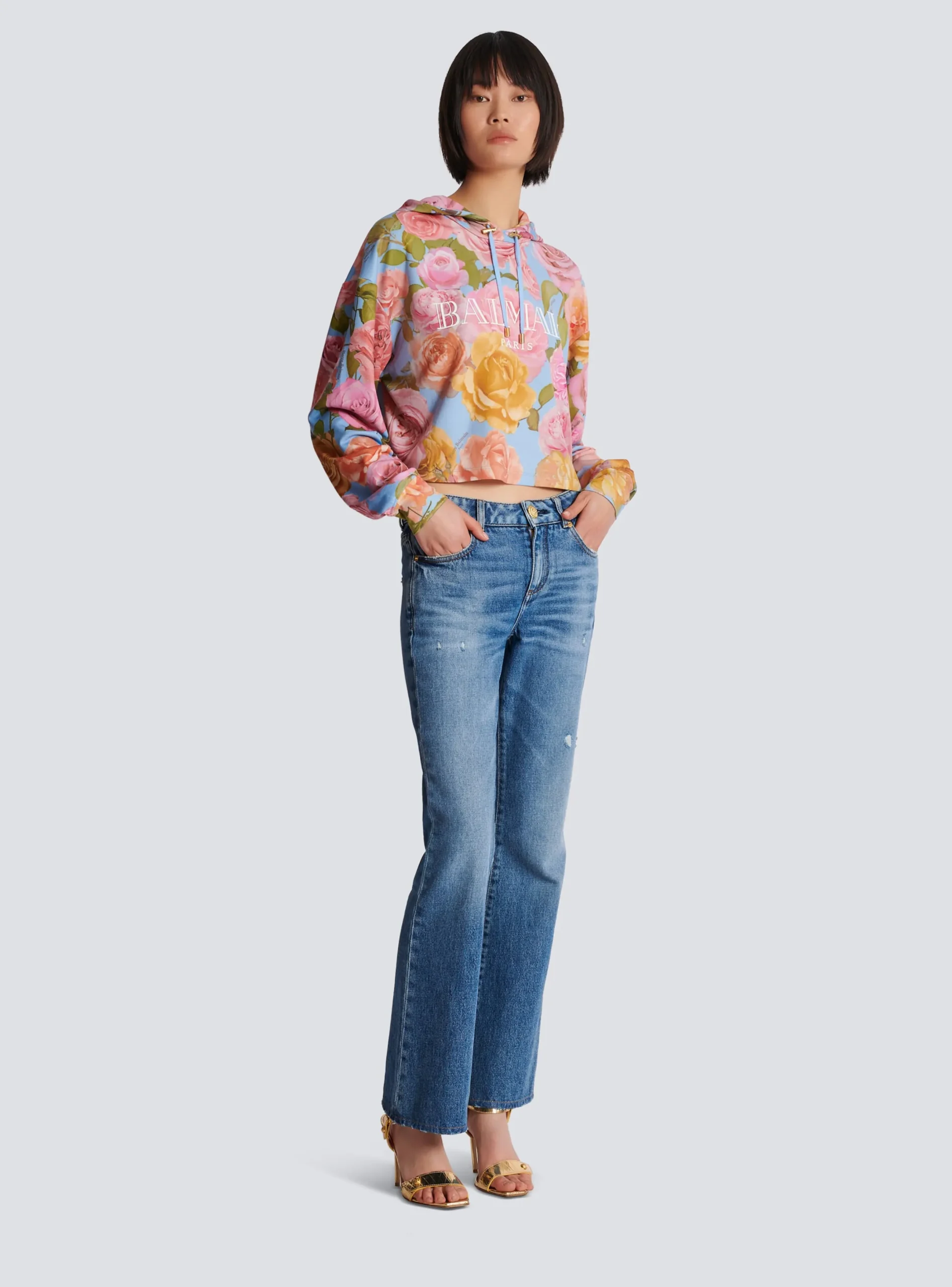 Cheap Vintage Hoodie With Pastel Roses Print Women Sweatshirts