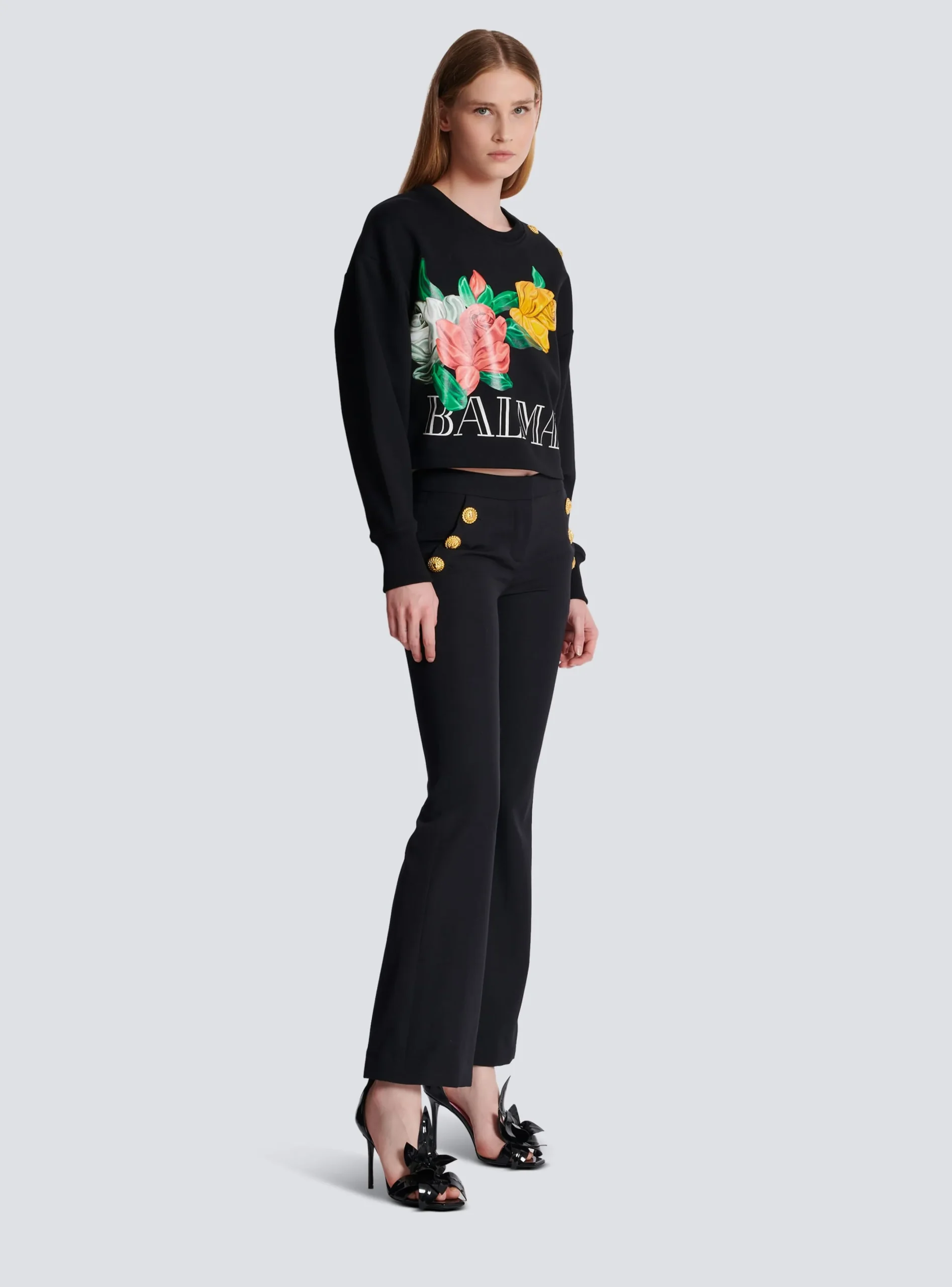 Online Vintage Sweatshirt With Roses Print Women Sweatshirts