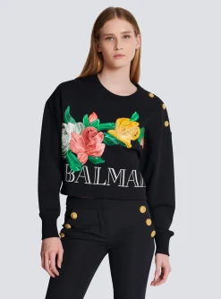 Online Vintage Sweatshirt With Roses Print Women Sweatshirts