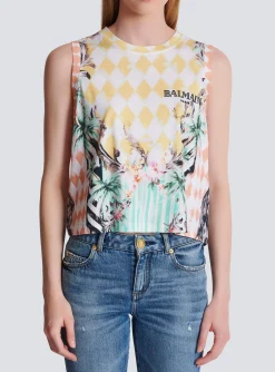 Cheap Vintage Tank Top With Baroque Print Women T-Shirts