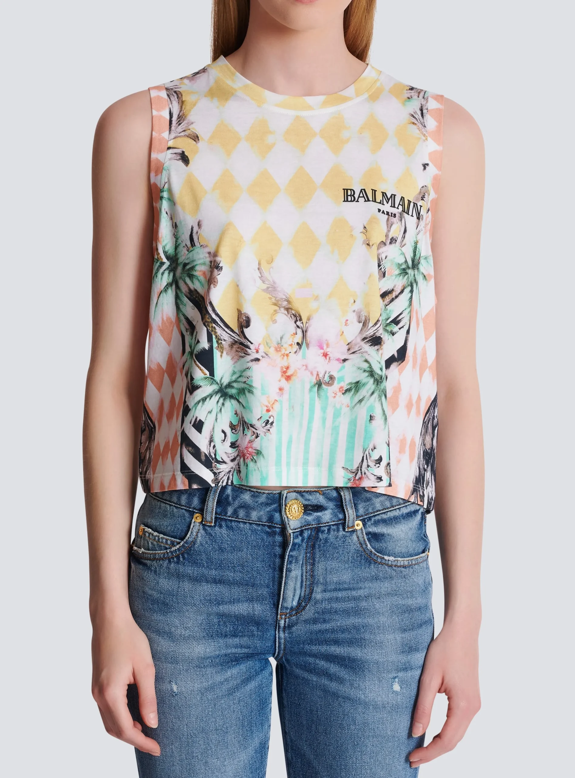 Cheap Vintage Tank Top With Baroque Print Women T-Shirts