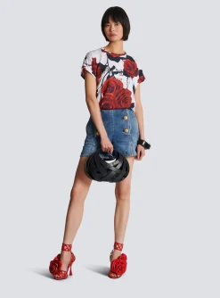 New Vintage T-shirt With Roses Print Women T-Shirts