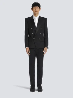 Cheap Wool Blazer With Double-breasted Silver-tone Buttoned Fastening Jackets And Blazers