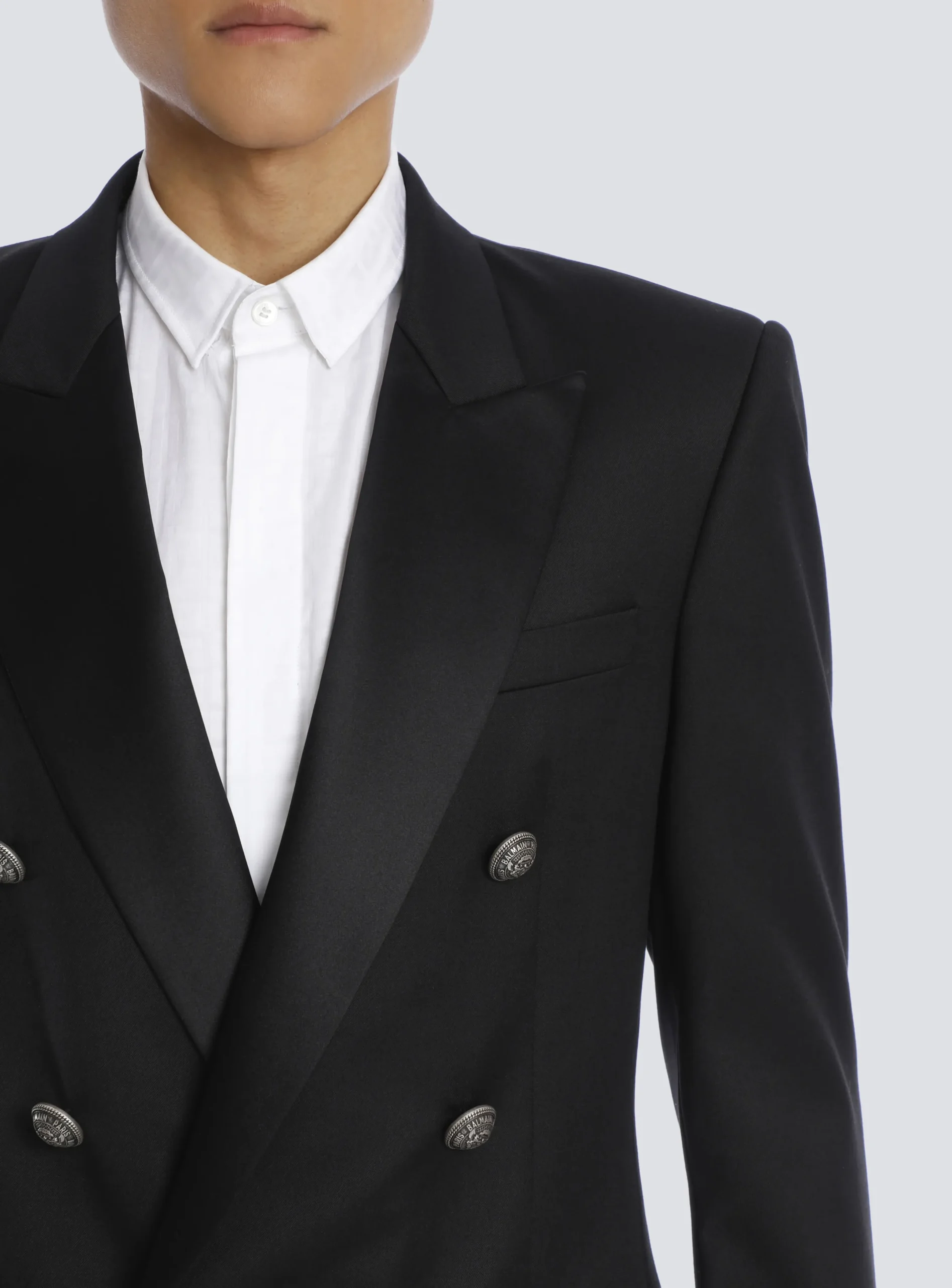 Cheap Wool Blazer With Double-breasted Silver-tone Buttoned Fastening Jackets And Blazers
