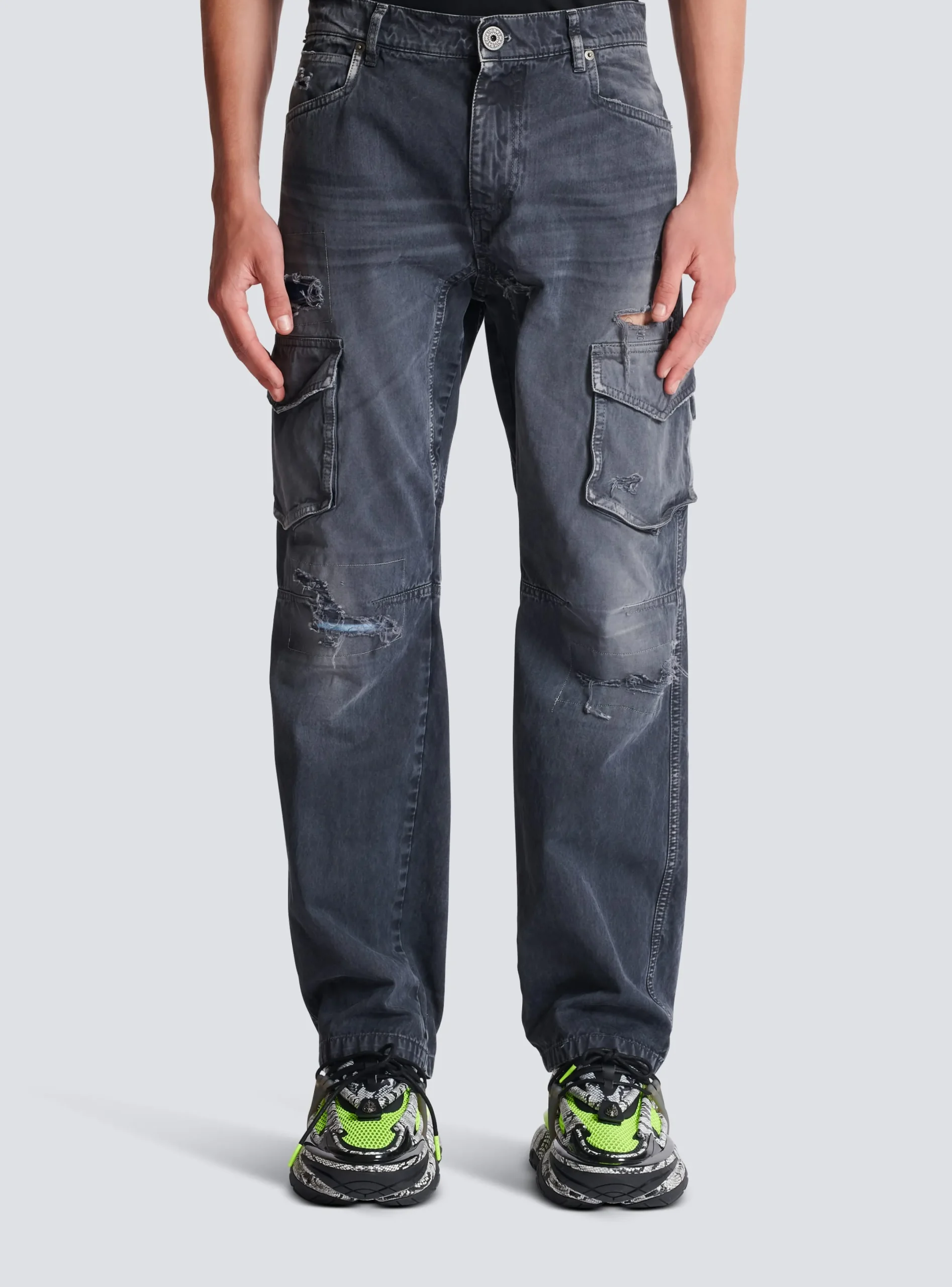 Fashion Worn-effect Cargo Trousers Denim