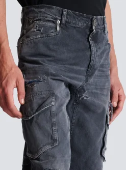 Fashion Worn-effect Cargo Trousers Denim