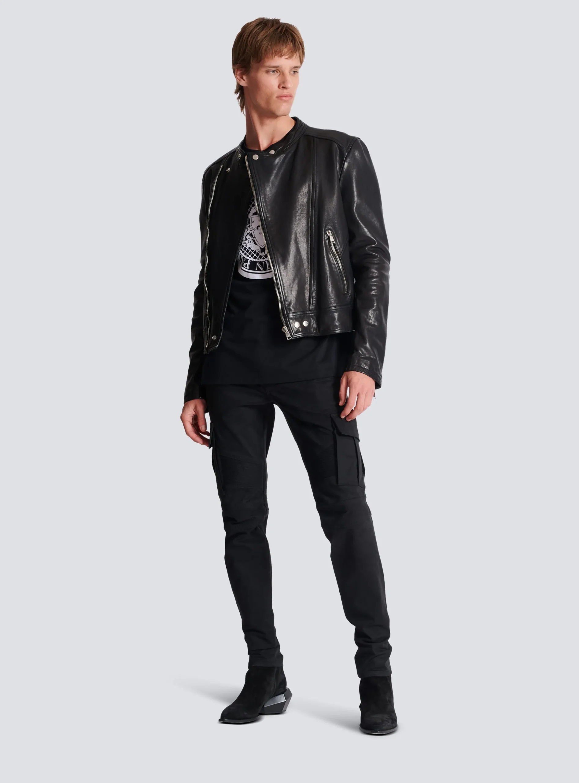 Clearance Zipped Leather Biker Jacket Outerwear
