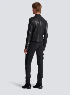 Clearance Zipped Leather Biker Jacket Outerwear