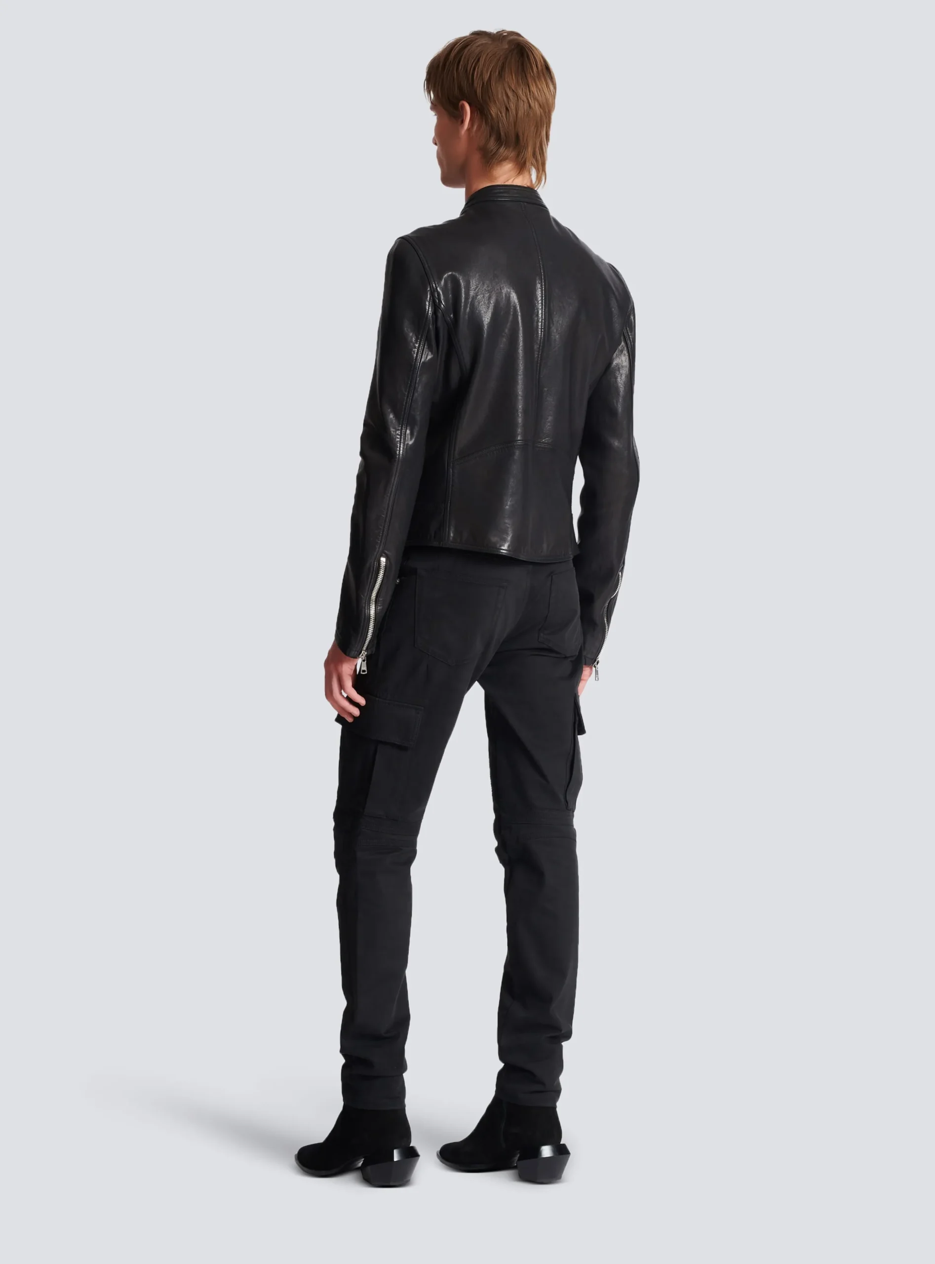 Clearance Zipped Leather Biker Jacket Outerwear