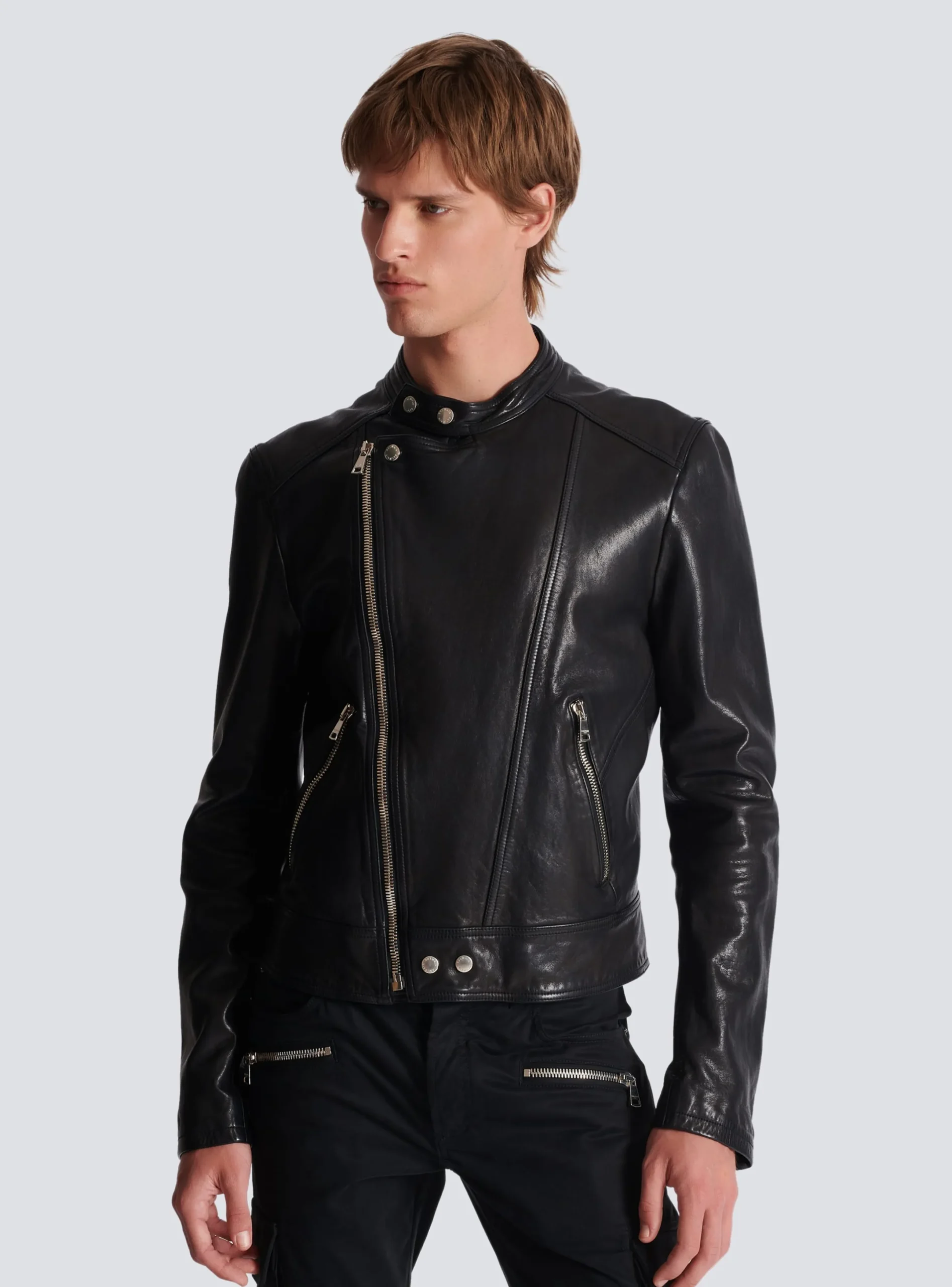 Clearance Zipped Leather Biker Jacket Outerwear