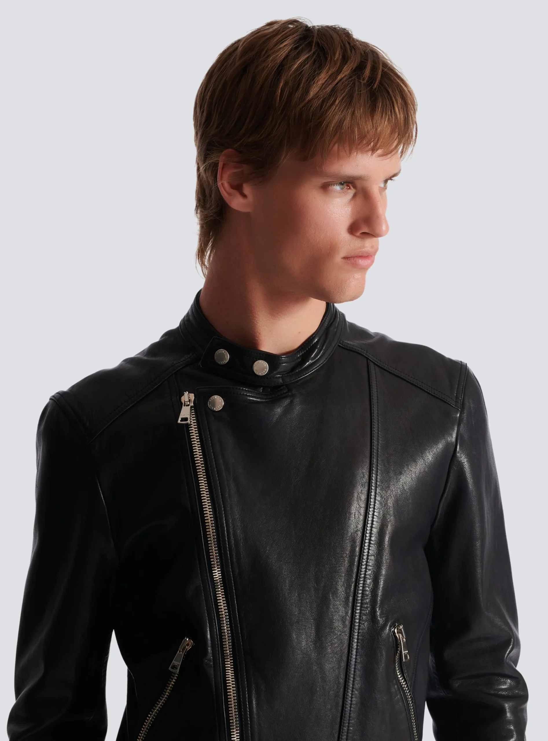 Clearance Zipped Leather Biker Jacket Outerwear