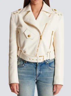 Shop Zipped Leather Biker Jacket Women Outerwear
