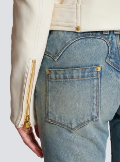 Shop Zipped Leather Biker Jacket Women Outerwear